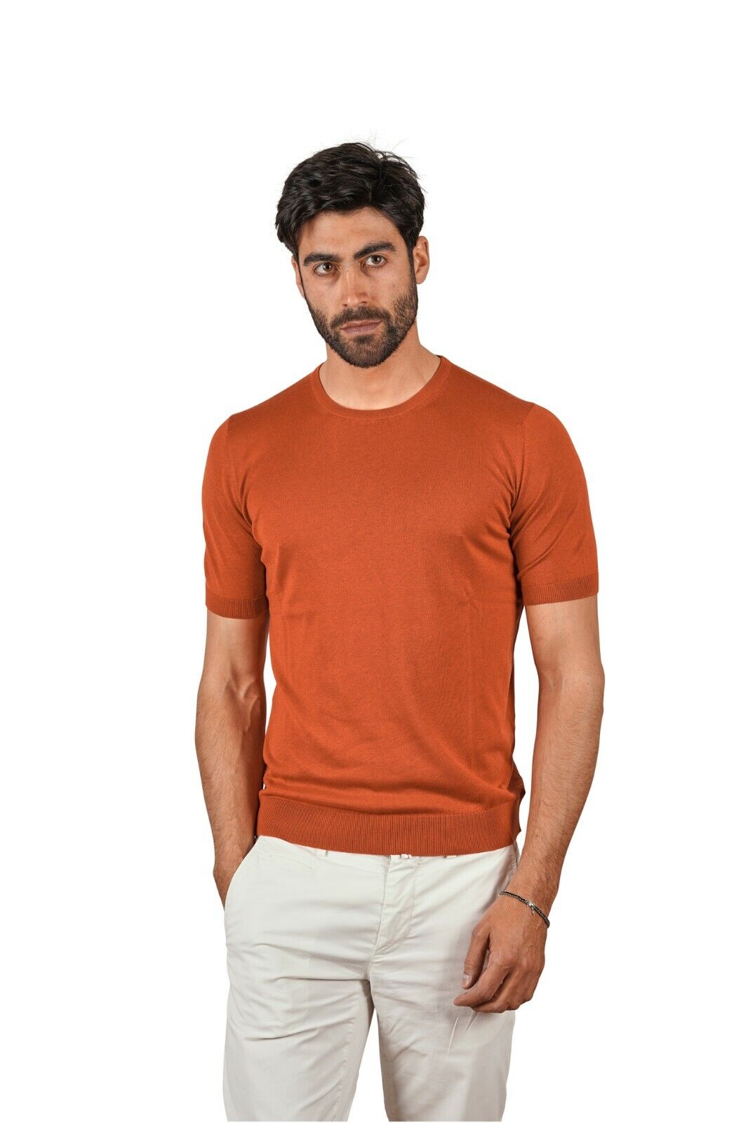 260$ Italian Luxury Knitwear GRAN SASSO Knit T-Shirt Sweater 100% Silk Rust