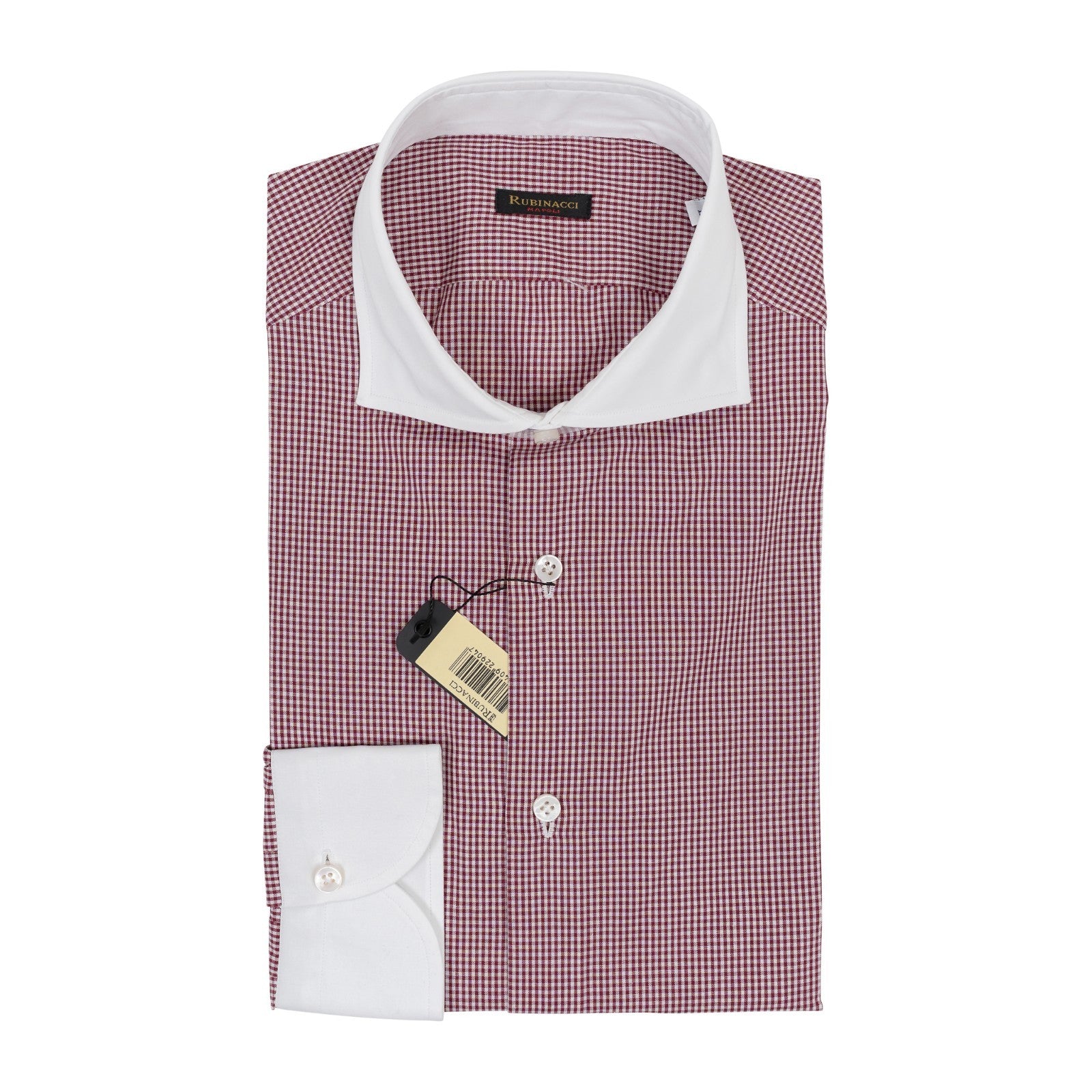 670$ RUBINACCI NAPOLI "Wall Street" White / Bordeaux Hand-Sewn Shirt Cotton