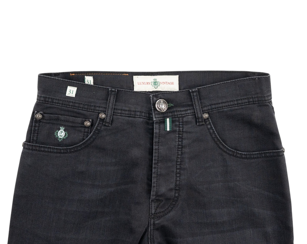 415$ LUIGI BORRELLI NAPOLI Solid Black Denim Jeans Pant Cotton 31 US / 47 EU