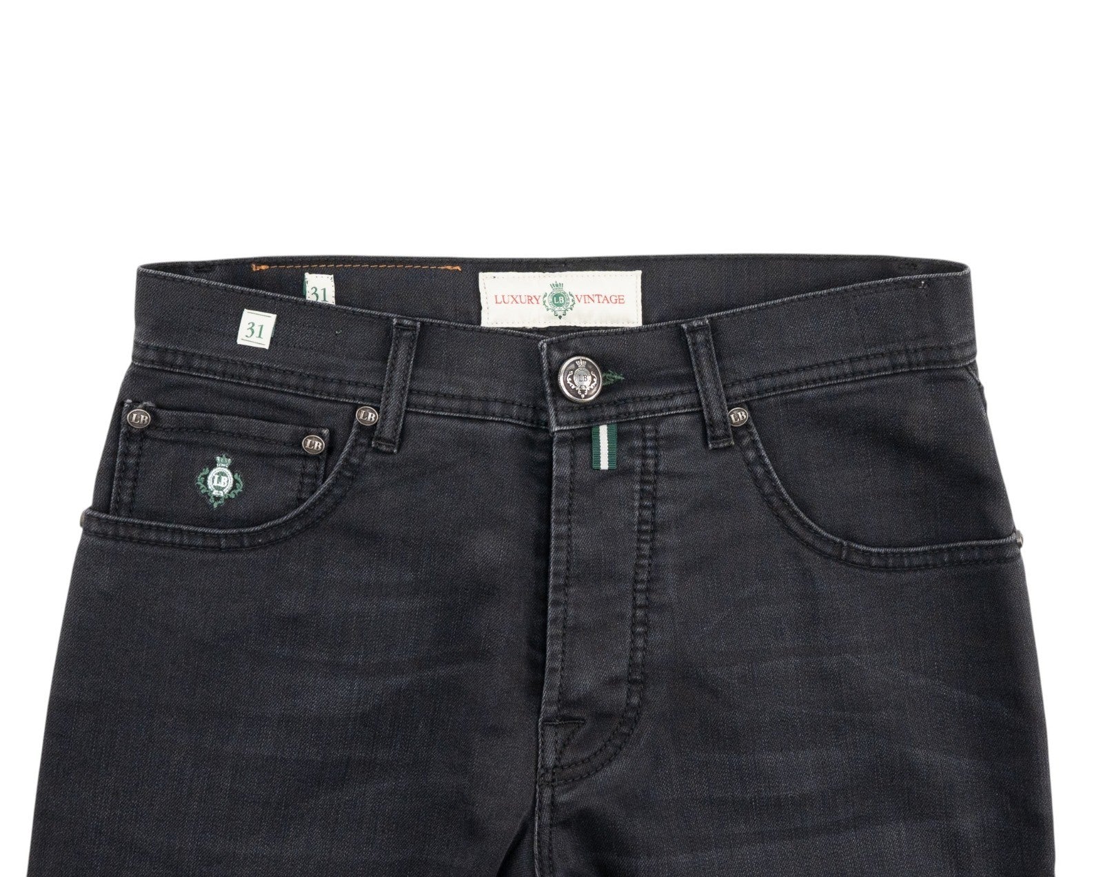 415$ LUIGI BORRELLI NAPOLI Solid Black Denim Jeans Pant Cotton 31 US / 47 EU