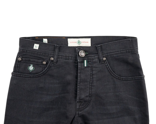 415$ LUIGI BORRELLI NAPOLI Solid Black Denim Jeans Pant Cotton 31 US / 47 EU