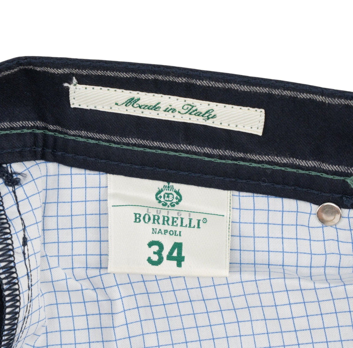 470$ LUIGI BORRELLI NAPOLI Blue Navy Striped 5 Pocket Pant Wool 34 US / 50 EU
