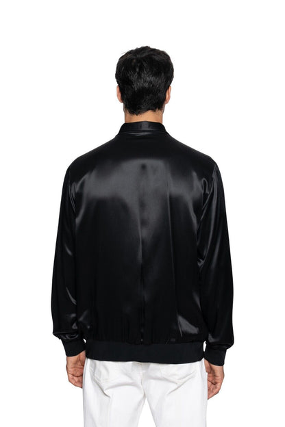 2000$ ITALO FERRETTI Bomber Jacket TOTAL BLACK 100% Silk SATIN 40 US 50 EU BIJAN