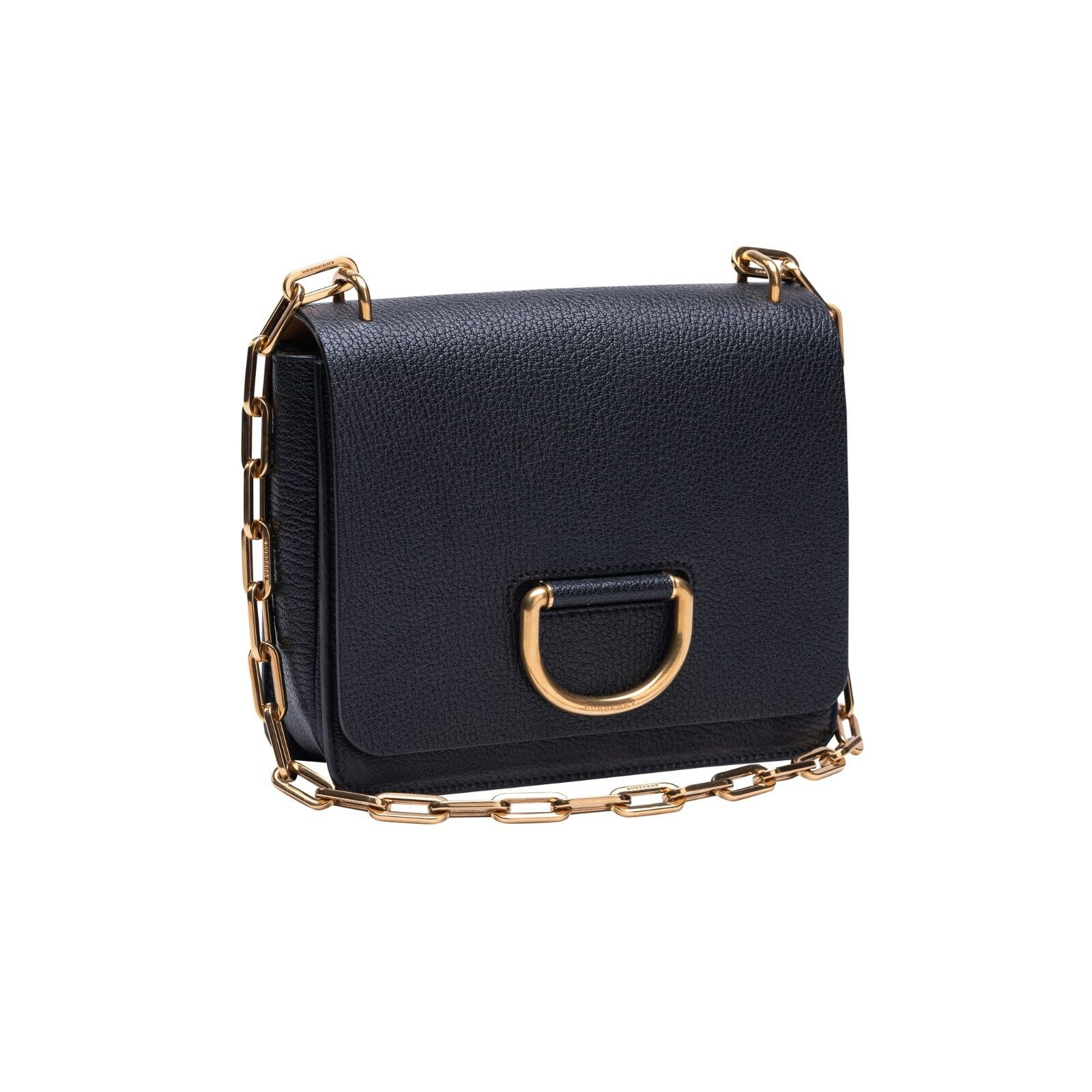 $1690 BURBERRY D-Ring Small Bag Chain Strap Goat Leather Black 