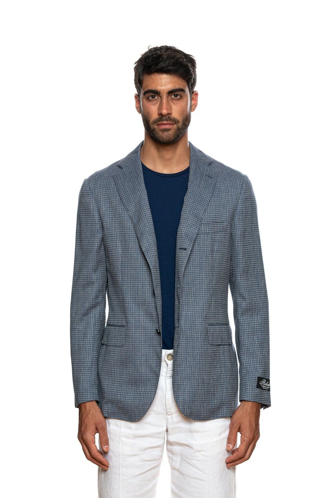 BELVEST Blue Houndstooth Wool Linen Jacket Blazer 44 US / 54 EU 7 R