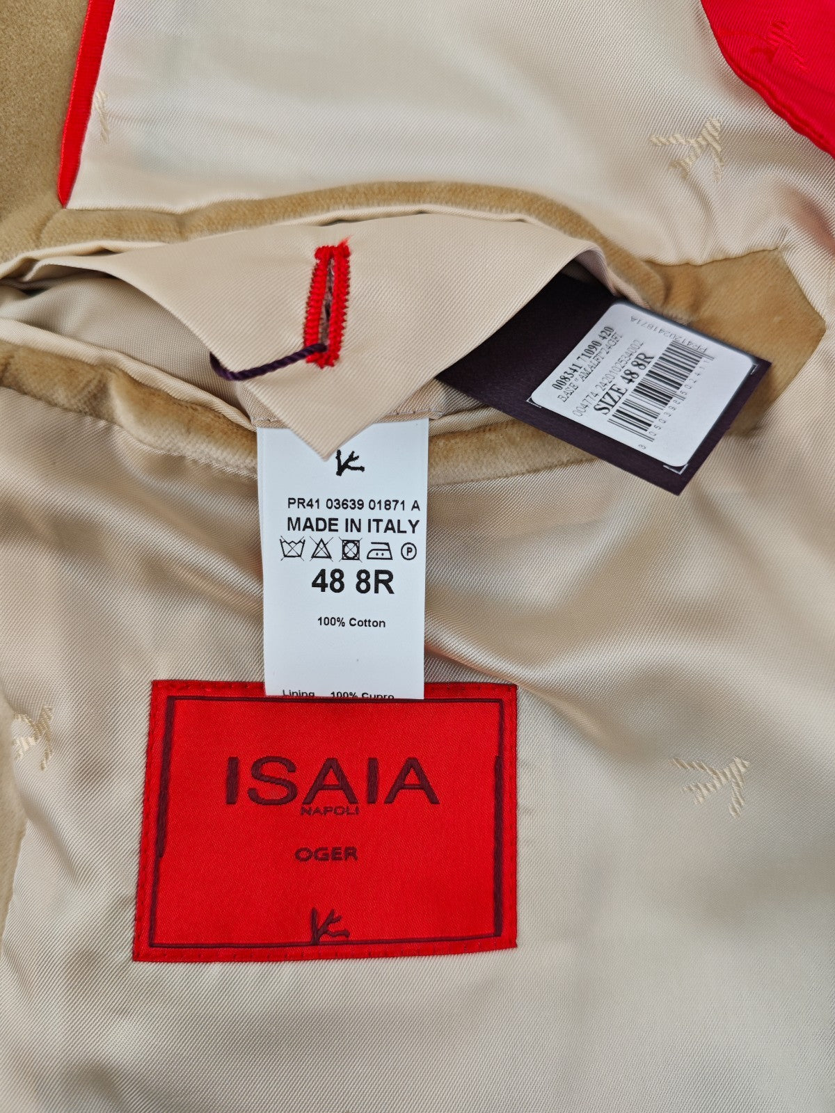 $5500 ISAIA NAPOLI "Amalfi" Champagne Hand Sewn Jacket Sport Coat Velvet Cotton
