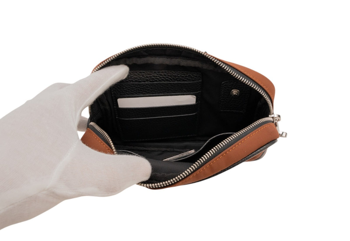 800$ GIORGIO ARMANI Beauty Case Cognac Black Tech Fabric + Leather Wrist Strap