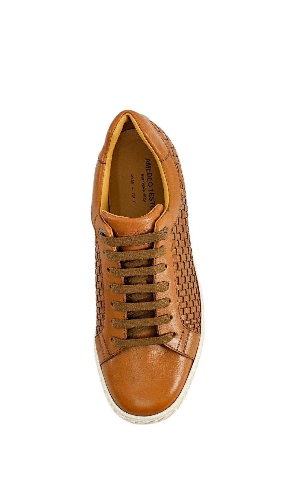 950$ TESTONI "Ravenna" Brown Sneaker Woven Antique Calf  8 UK / 9 US / 42 IT