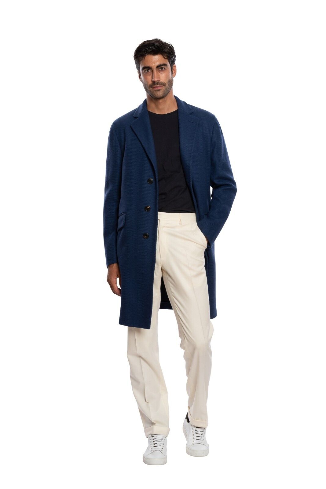 $1950 BOGLIOLI MILANO Blue Overcoat Coat Wool Herringbone 38 US / 48 EU