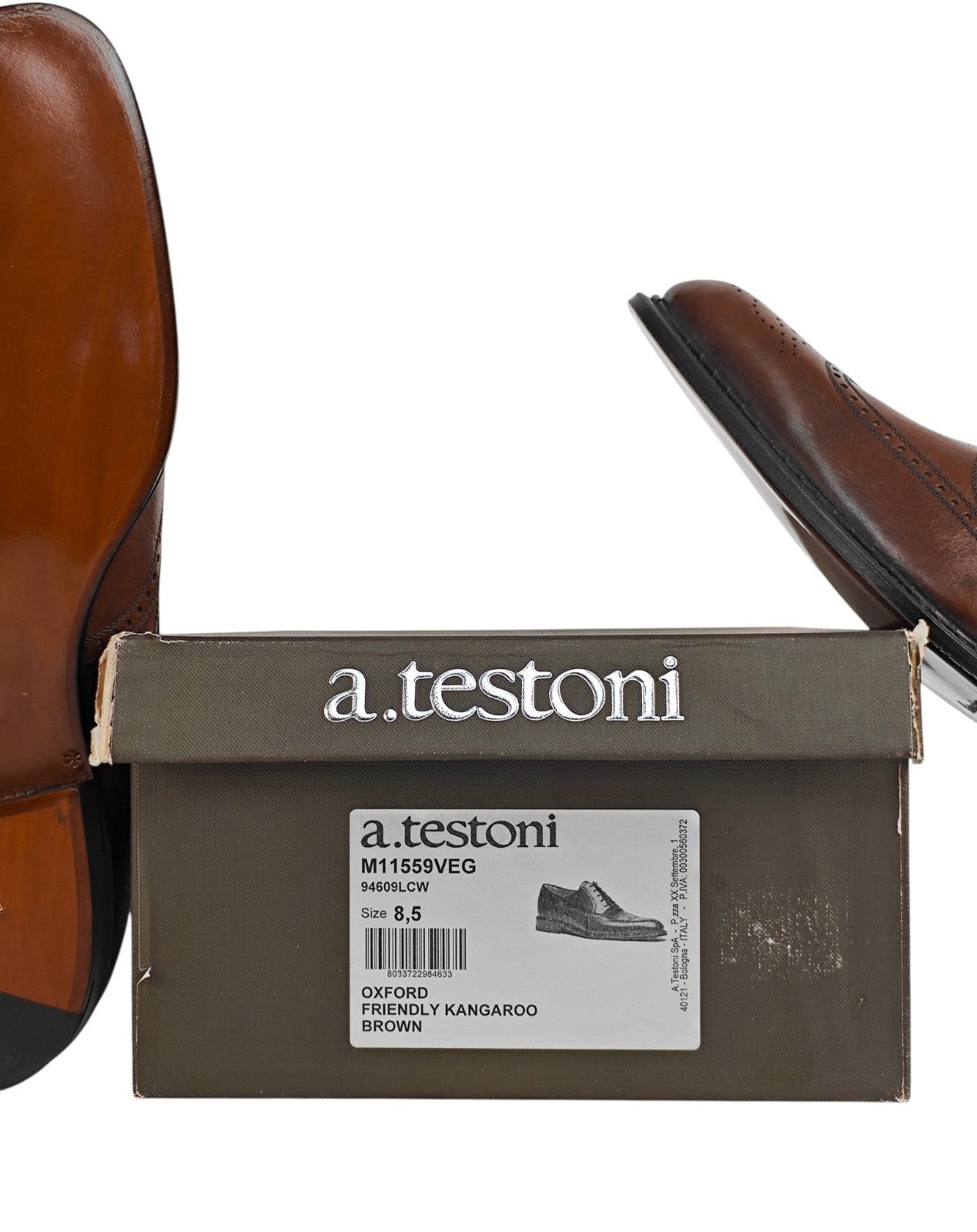 $1550 TESTONI Goodyear Bolognese Oxford Shoes Kangaroo Leather Brown