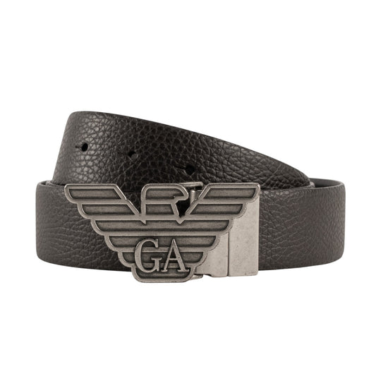 $520 GIORGIO ARMANI Belt Eagle GA Buckle Black Brown Leather Reversible Size 110