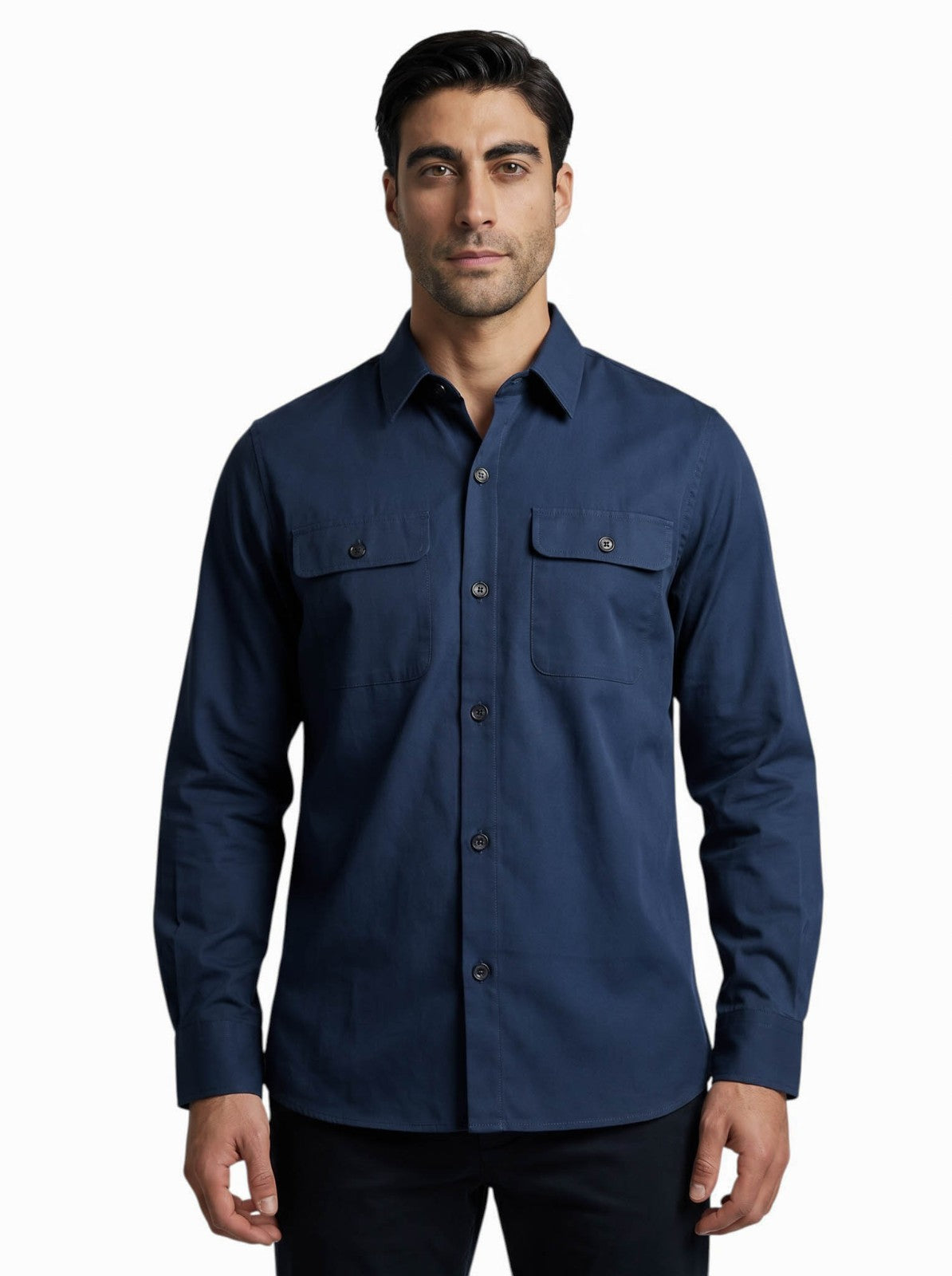 $1200 ISAIA NAPOLI Blue Navy Hand-Sewn Overshirt Jacket Fine Cotton Size M