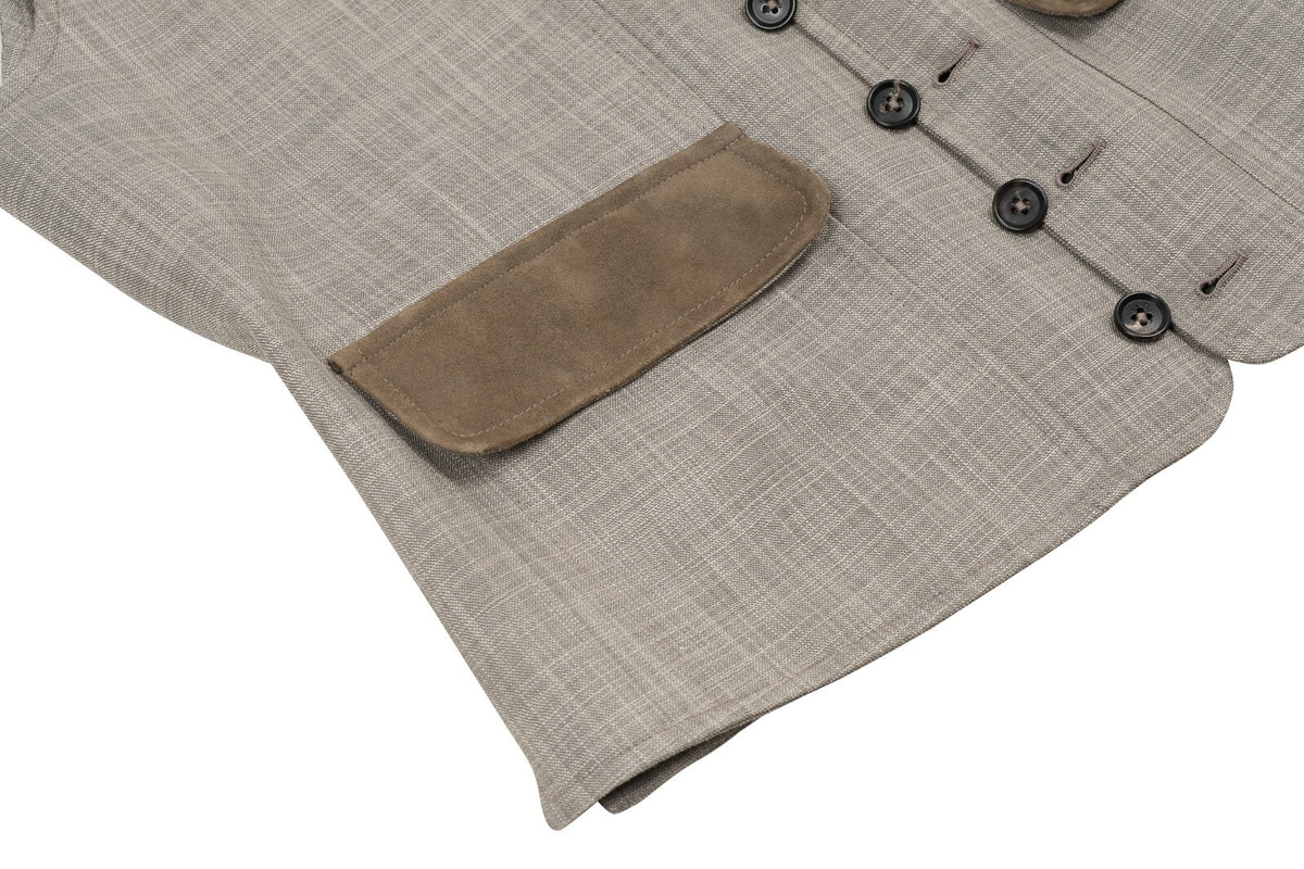 1600$ ISAIA NAPOLI Light Gray Vest Jacket Techno Wool & Suede 36 US / 46 EU