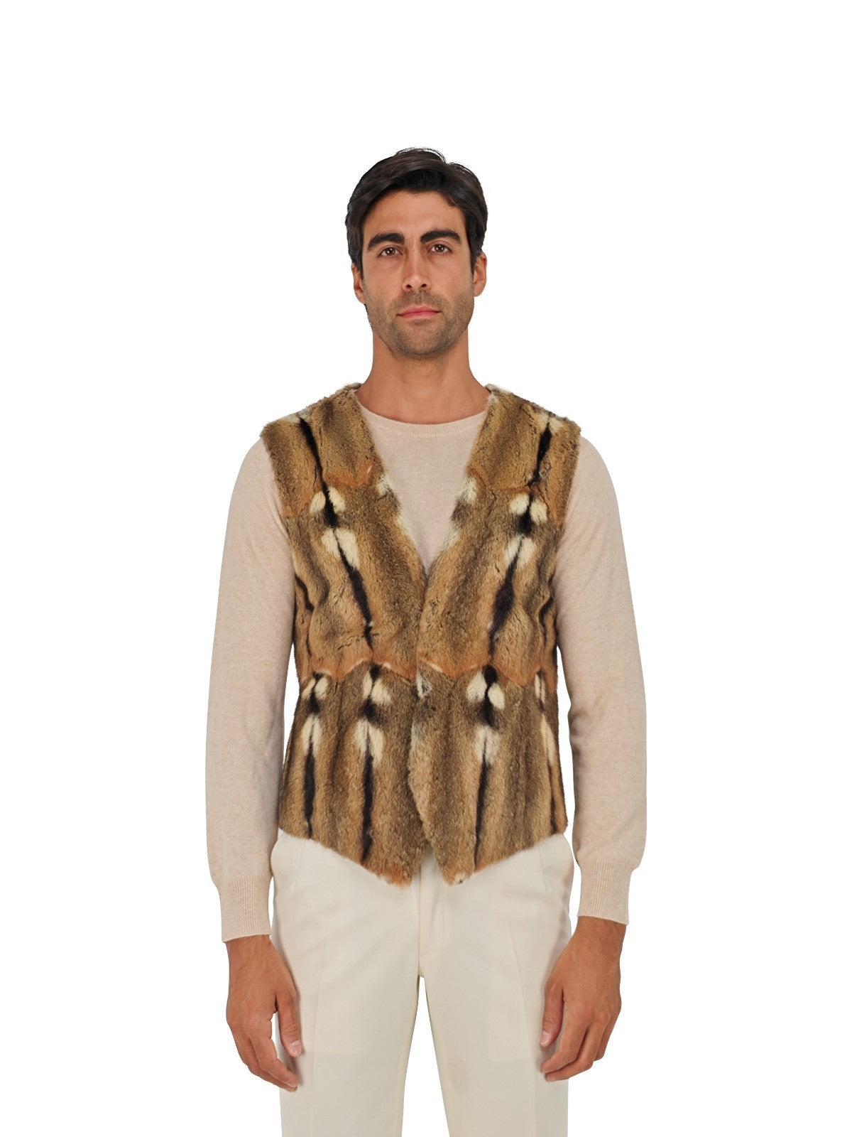 $2600 RUBINACCI Beige Vest Jacket Real Amster Fur + Silk Lining 38 US / 48 EU
