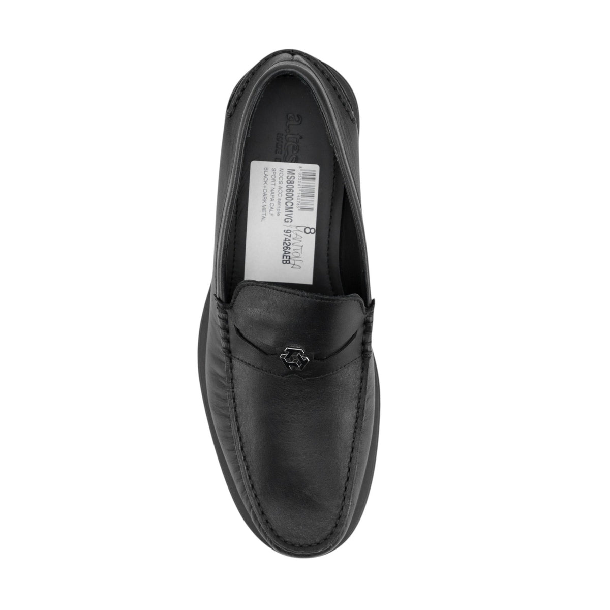 1250$ TESTONI Mocs Loafer Shoes Calf Black + Dark Metal 8 UK / 9 US / 42 IT