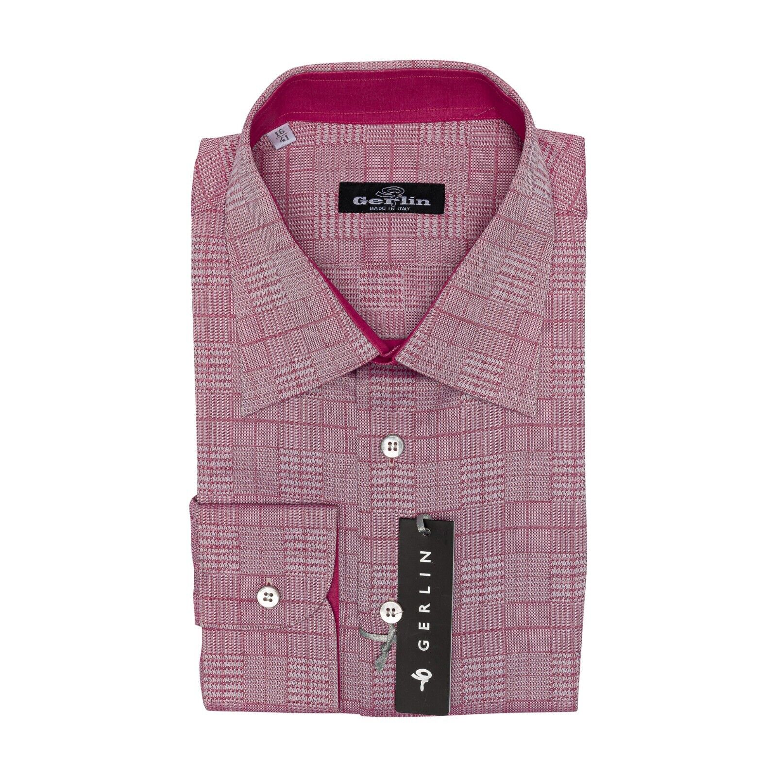 690$ LUXURY GERLIN Shirt Red DON Jacquard Cotton 16 - 41   1M BIJAN