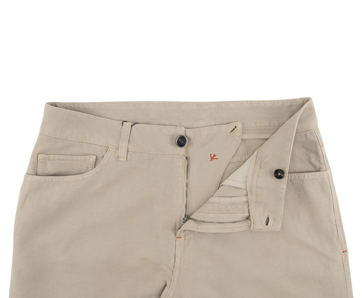 725$ ISAIA NAPOLI Beige 5 Pocket Trouser Pant Cotton Linen Regular Fit