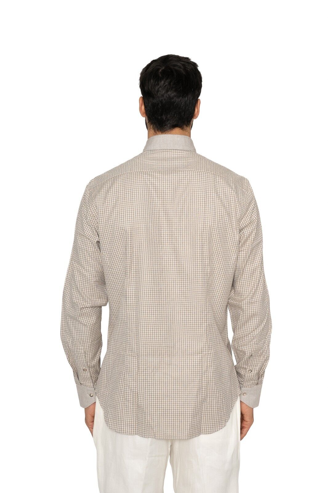 1400$ LUXURY MAROL BOLOGNA Checks Shirt Beige LORO PIANA Cotton 16 - 41