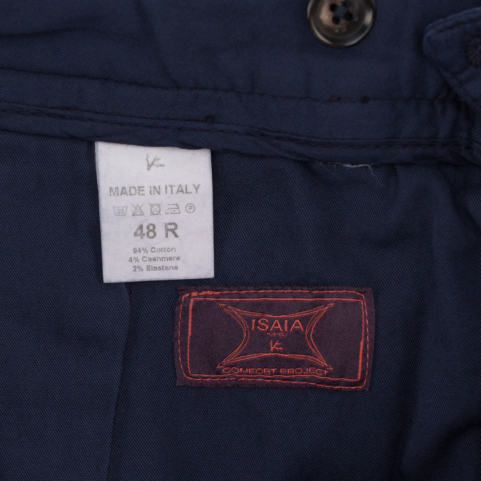 700$ ISAIA NAPOLI Blue Navy Chino Trouser Pant Cotton Cashmere 32 US / 48 EU