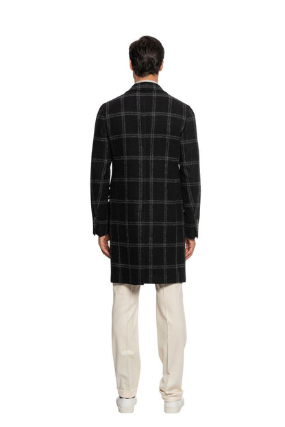 $1600 BOGLIOLI Single Braested Black Coat K.Jacket Flannel Wool 38 US / 48 EU