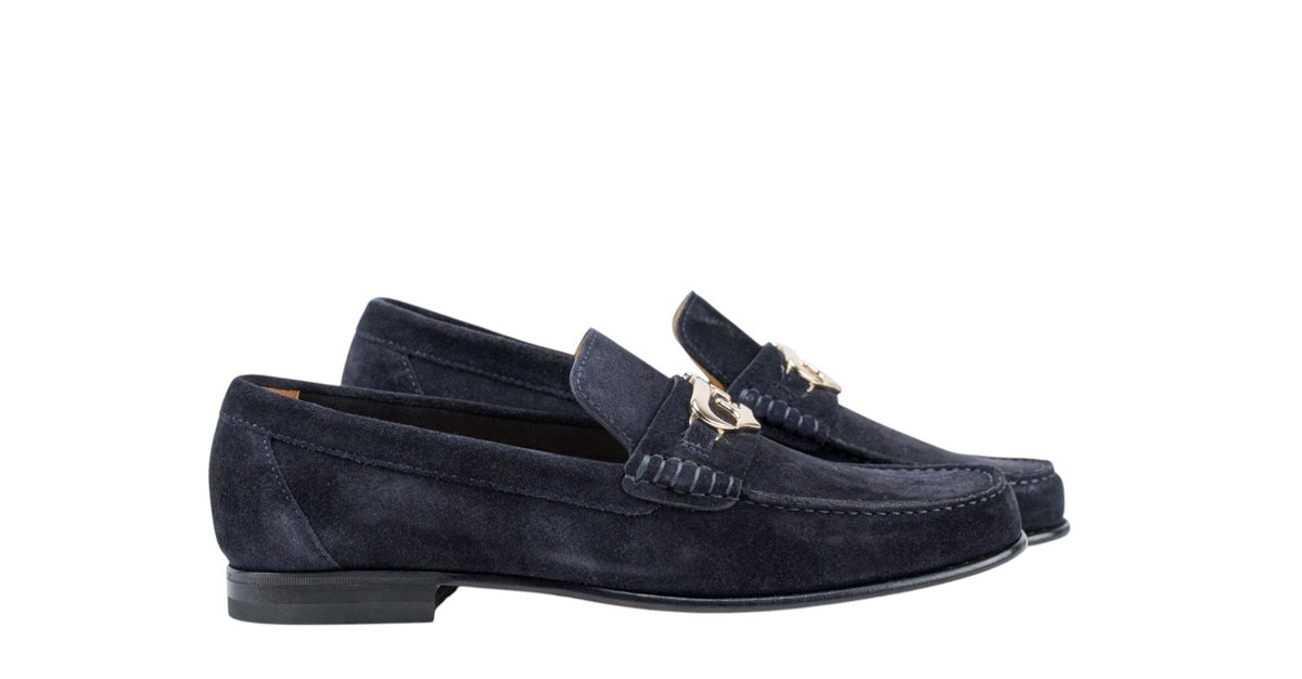 1200$ TESTONI "Bracciano" Unlined Loafer Suede Calf Navy 8 UK / 9 US / 42 IT