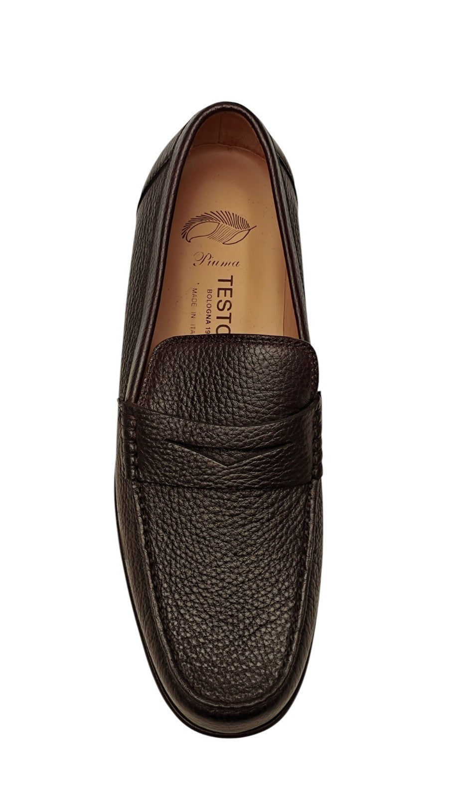 1250$ TESTONI "Piuma" Penny Loafer Shoes Deerskin Cigar 8 UK / 9 US / 42 IT
