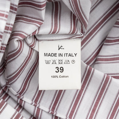 850$ ISAIA NAPOLI White / Wine Striped Shirt Camp Collar Fine Cotton 15.5 - 39