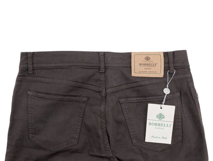 415$ LUIGI BORRELLI NAPOLI Solid Brown Denim Jeans Pant Cotton 35 US / 51 EU