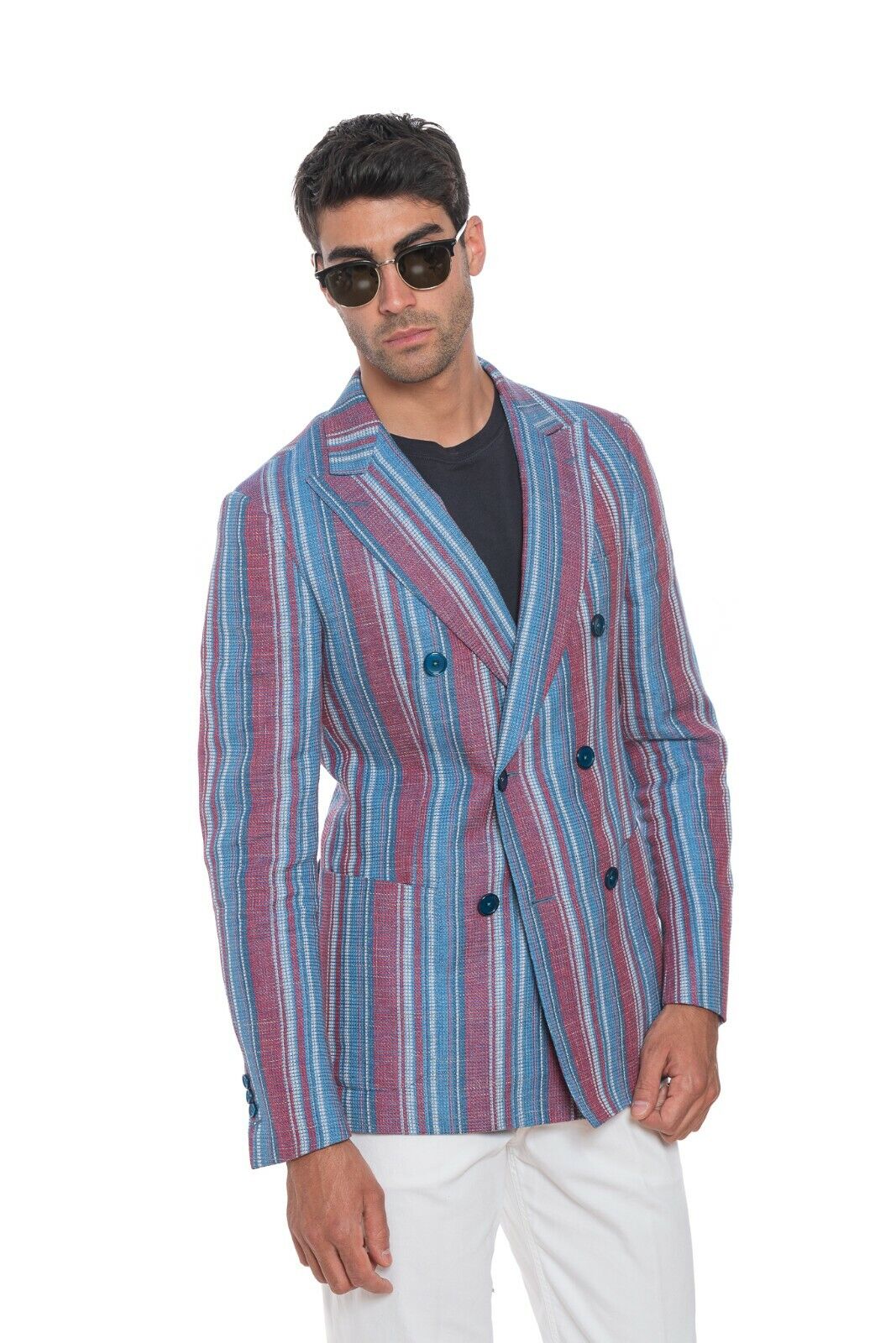 2080$ BELVEST Double Breasted Jacket Striped Linen 40 US / 50 EU Super Slim Fit