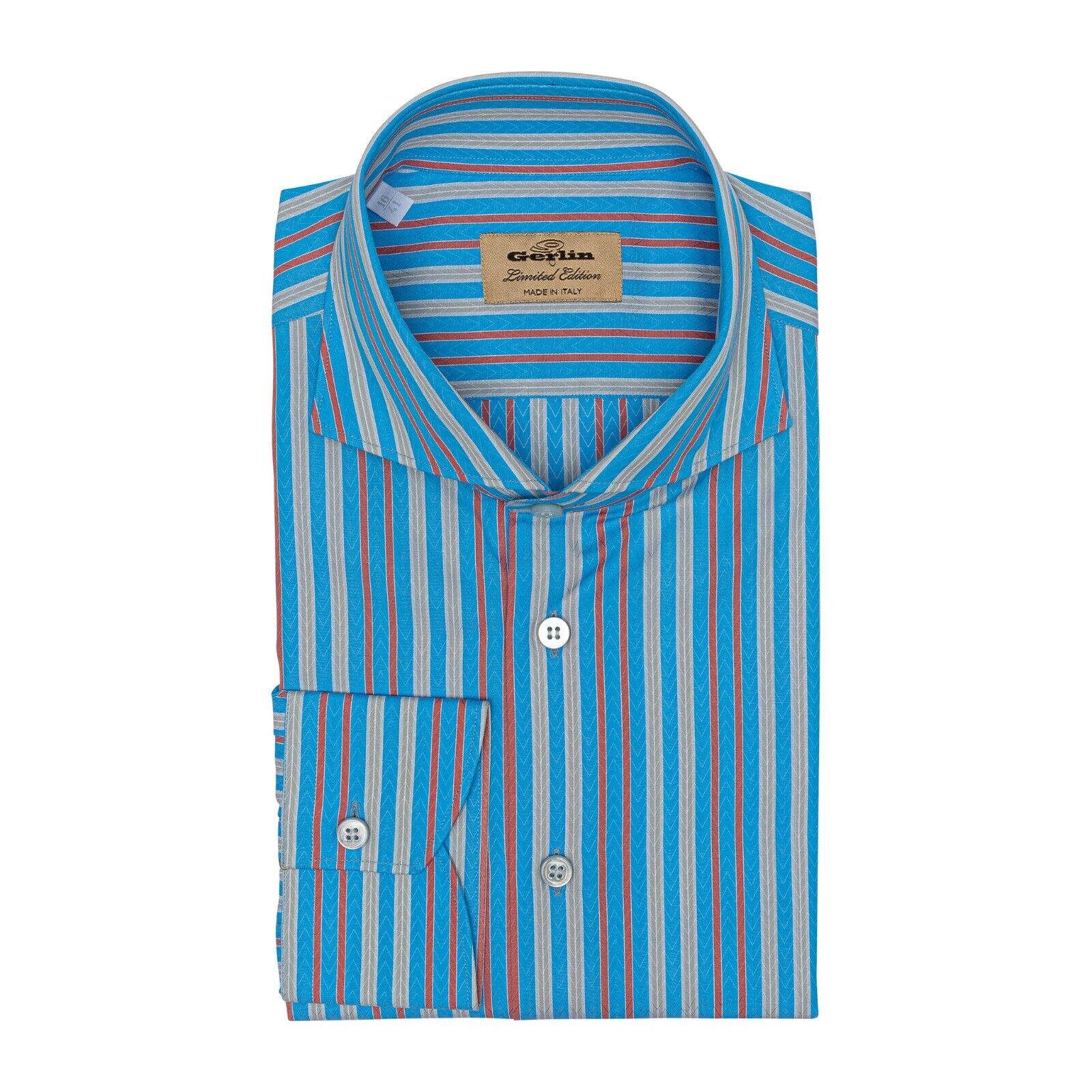 690$ LUXURY GERLIN Shirt Striped Jacquard ALUMO Cotton 16 - 41 2U ZILLI