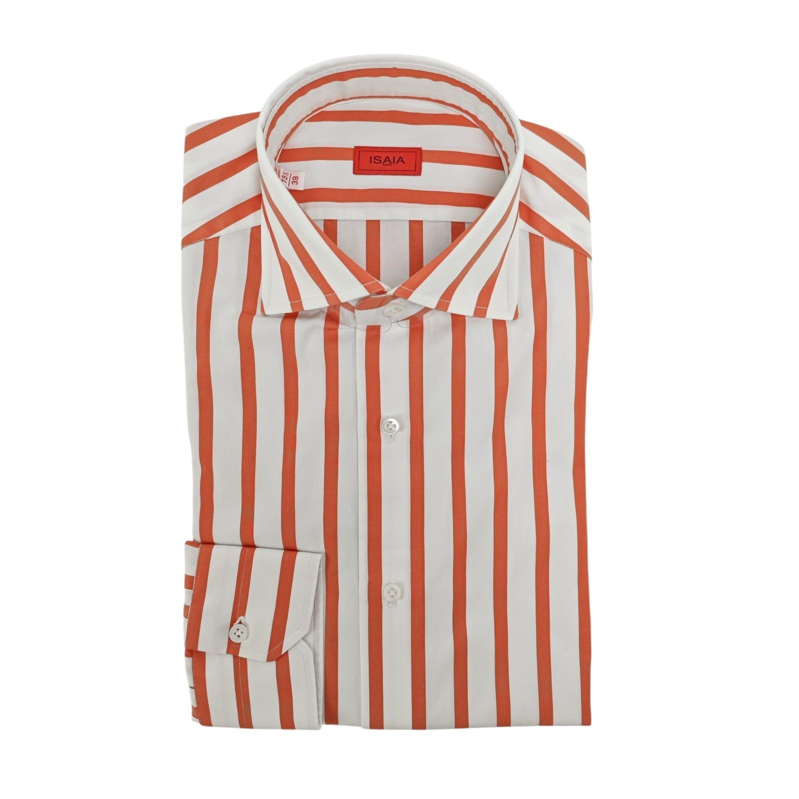 740$ ISAIA NAPOLI "Mix" Dress Shirt Orange Striped Oxford Cotton 15.5 - 39
