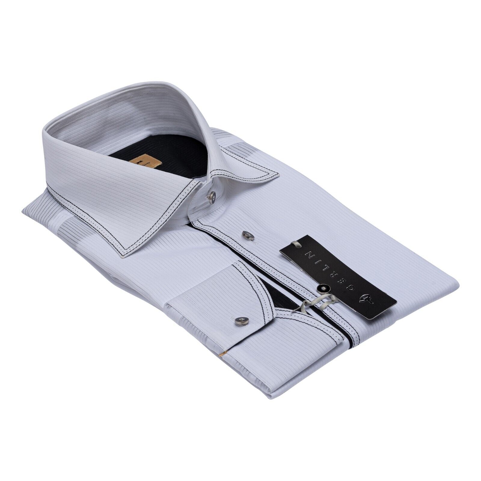 690$ LUXURY GERLIN Shirt White Striped Jacquard Cotton 16  41 3AN BIJAN