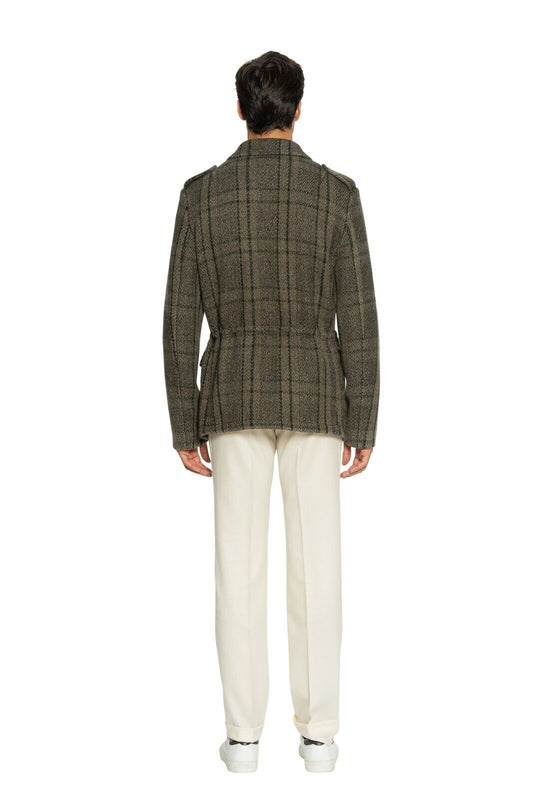 $1700 BOGLIOLI Checks Green Off Field Jacket Coat Wool Silk Linen 40 US / 50 EU