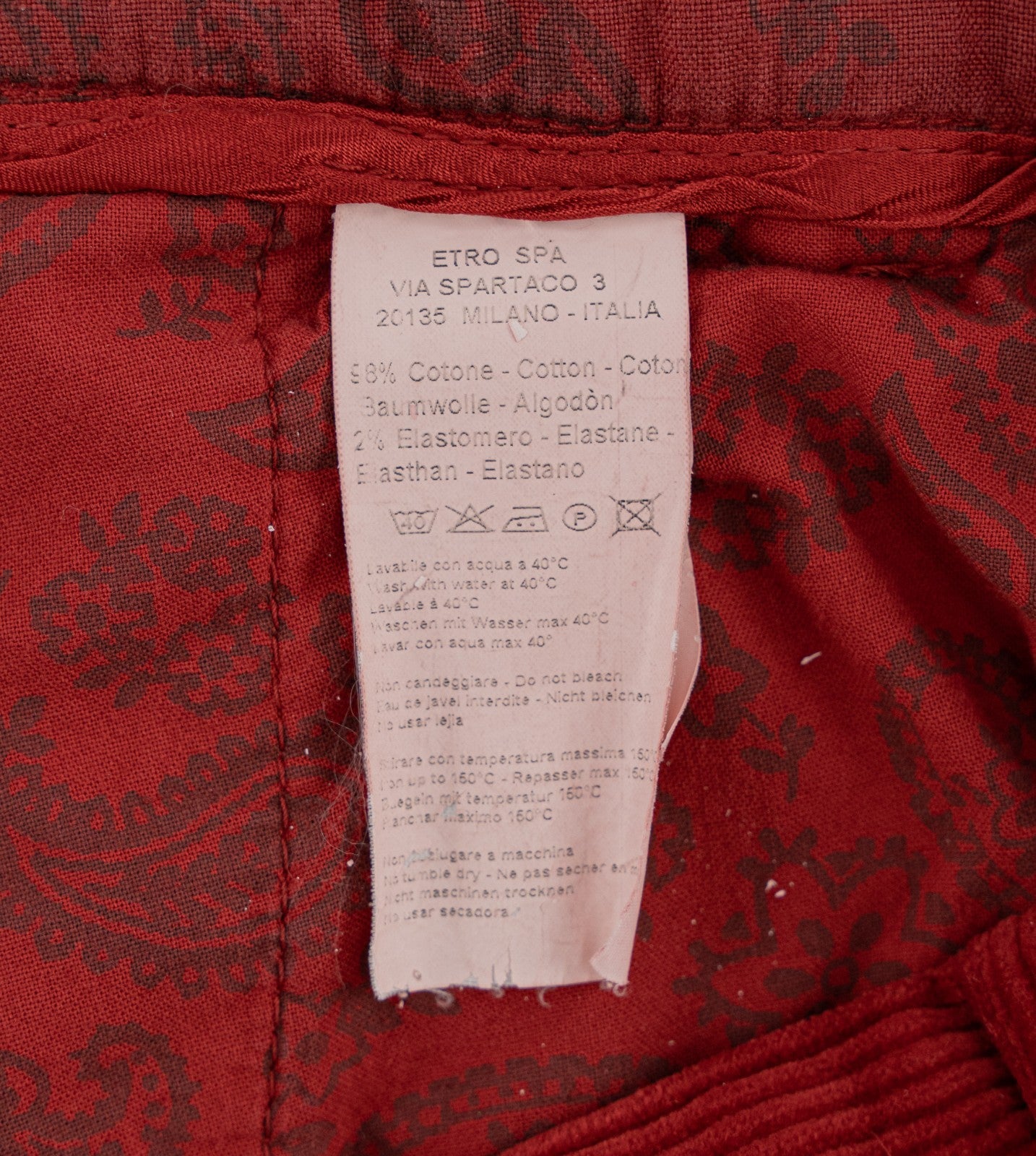 780$ ETRO MILANO Red Corduroy Cotton Pant Straight Leg 38 US / 54 EU