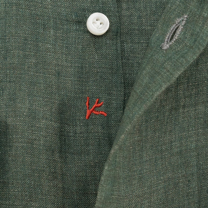 765$ ISAIA NAPOLI "Mix" Green Dress Shirt Hand-Sewn 100% Linen 17.5 - 44