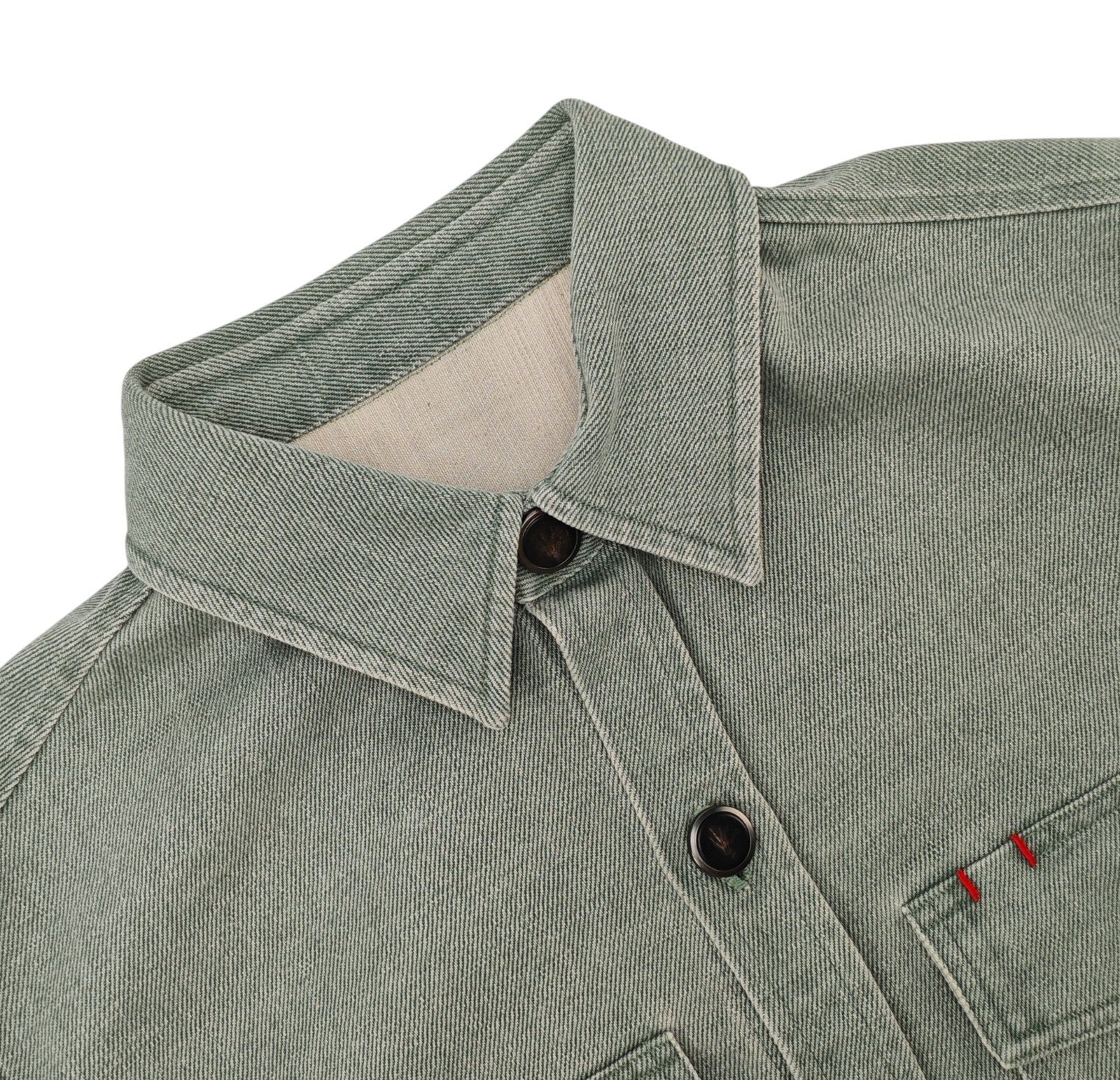 $1450 ISAIA Washed Green Hand-Sewn Overshirt Jacket Denim Cotton Size L