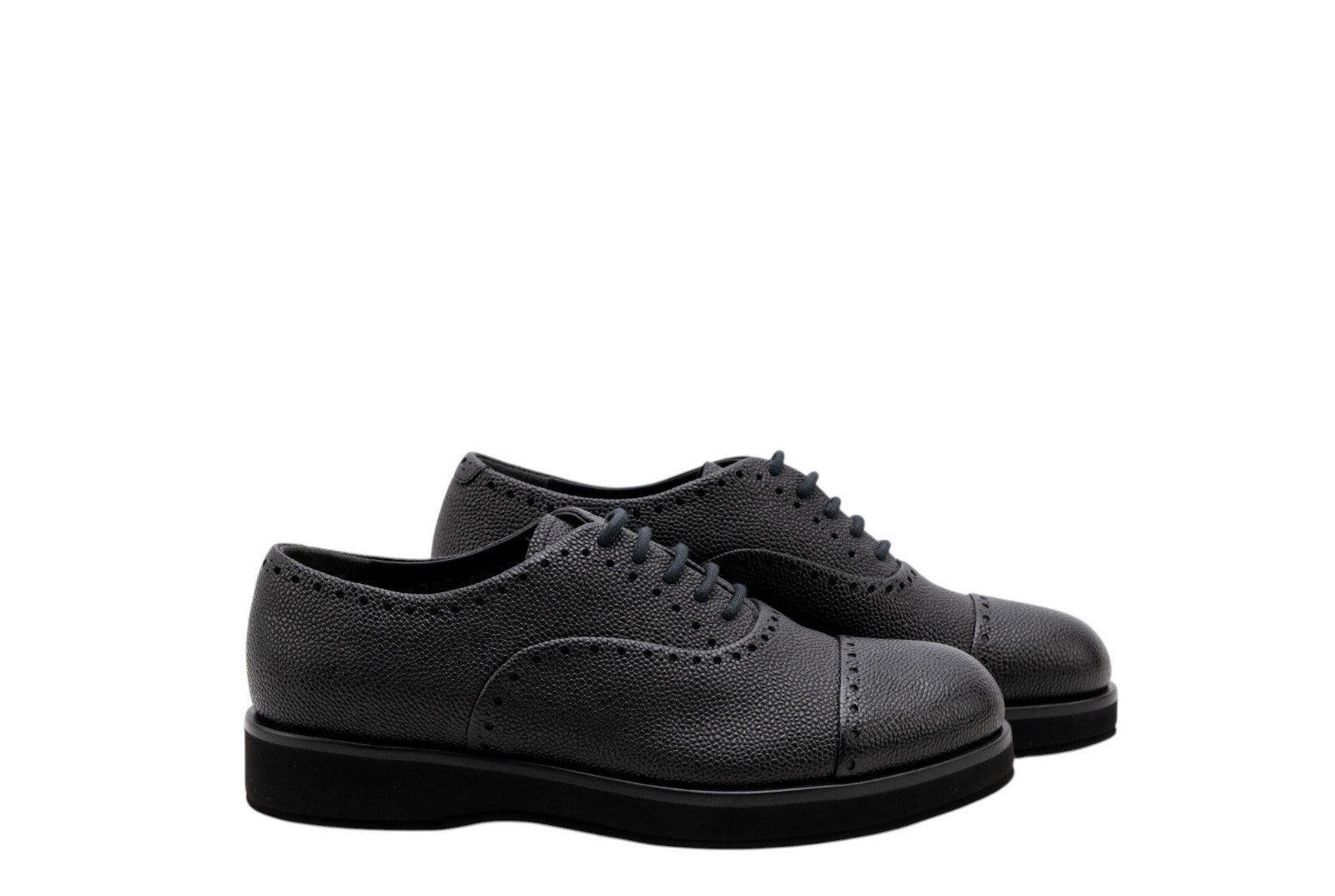 1120$ GIORGIO ARMANI Derby Shoes Brogue Black Grained Leather 5 UK  6 US  39 IT