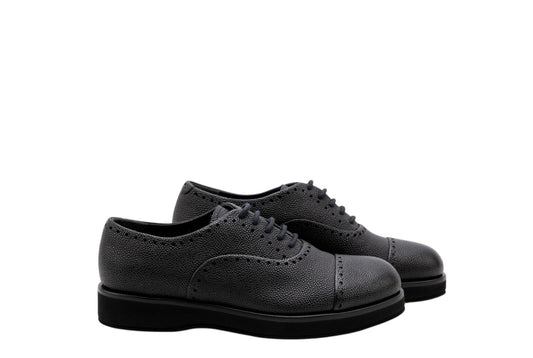 1120$ GIORGIO ARMANI Derby Shoes Brogue Black Grained Leather 5 UK  6 US  39 IT