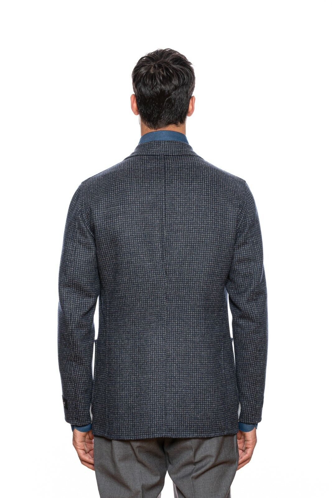 $2245 BELVEST Gray / Blue Flannel Wool REVERSIBLE Jacket 42 US / 52 EU Drop 8R