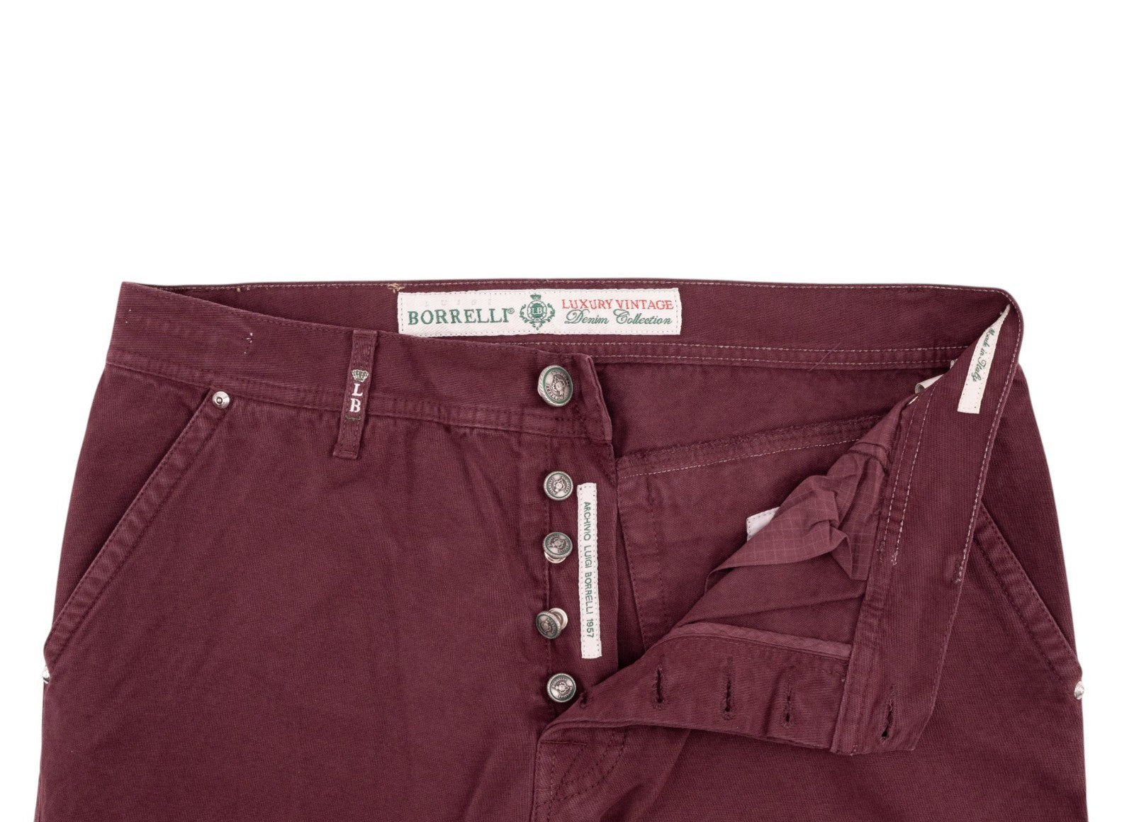 415$ LUIGI BORRELLI NAPOLI Burgundy Jeans Cotton 36 US / 52 EU - Made in Italy