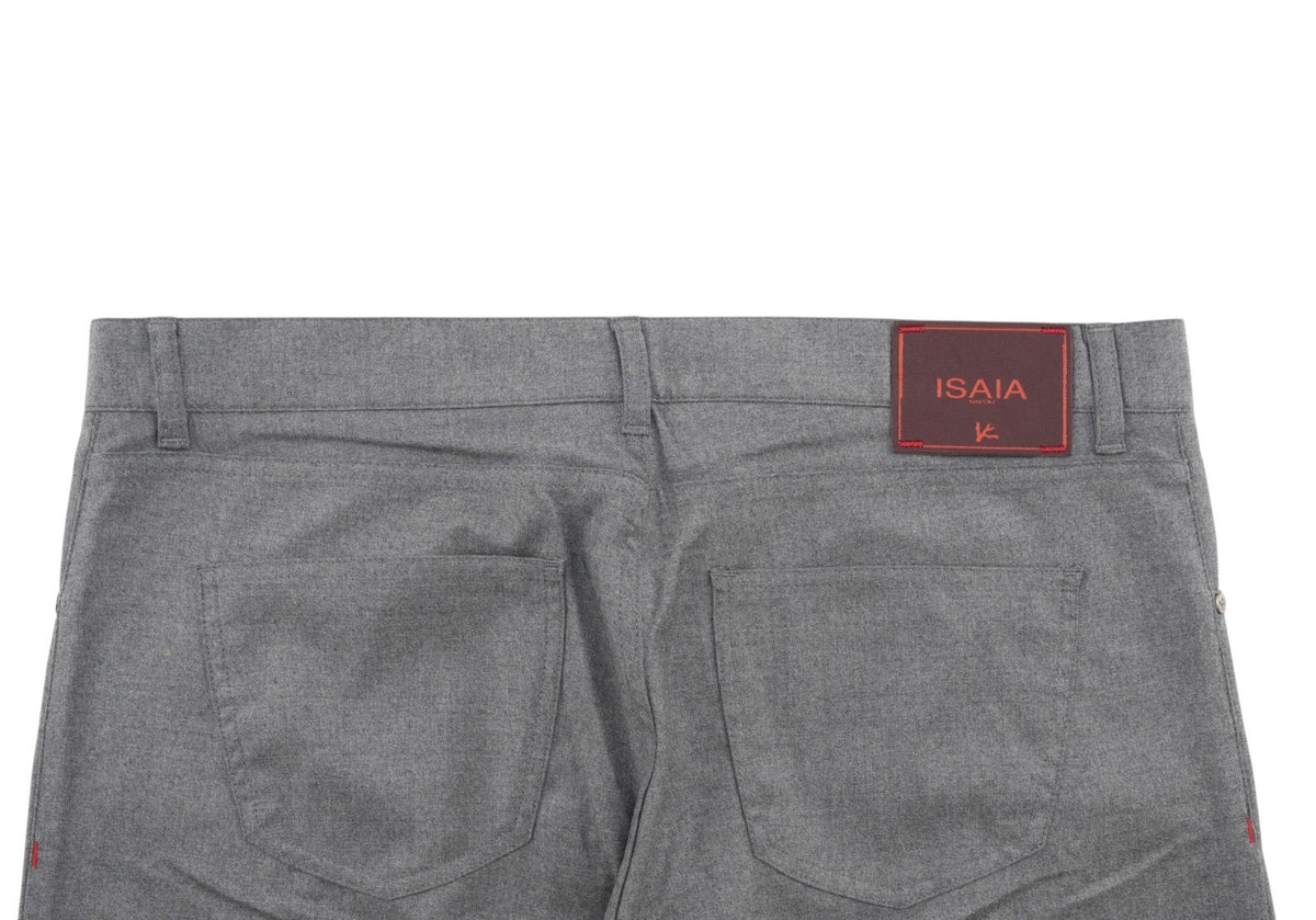 1100$ ISAIA NAPOLI Gray 5 Pocket Pant Wool + Leather Tag Slim Fit 38 US / 54 EU