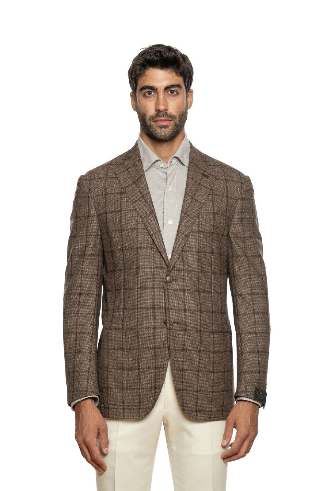 1150$ CORNELIANI Jacket Blazer Brown Checks Wool 130's + Leather 40 US / 50 EU