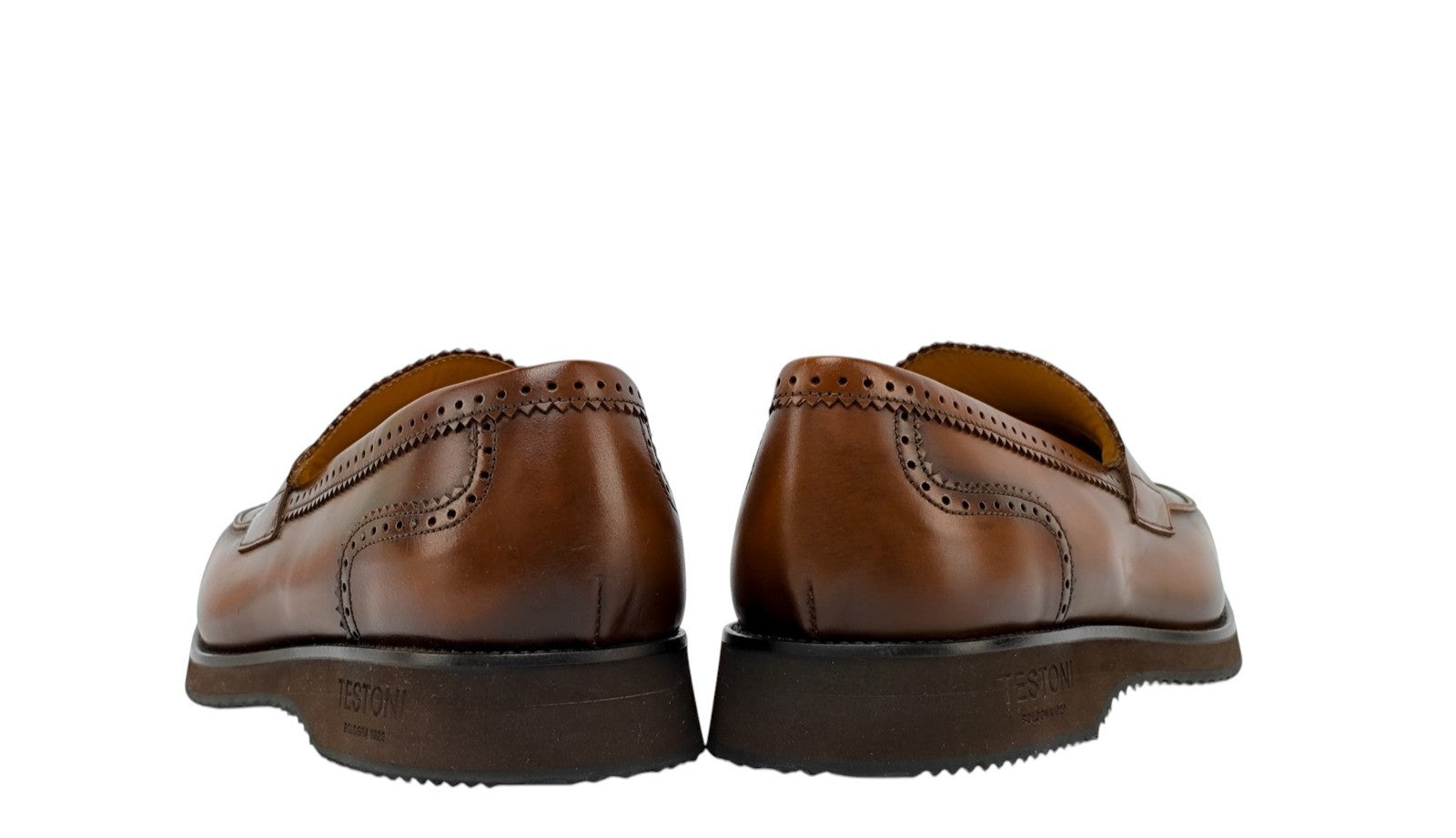 $1200 TESTONI BOLOGNA "Bolgheri" Loafer Shoes Shaded Calf Cider Brown