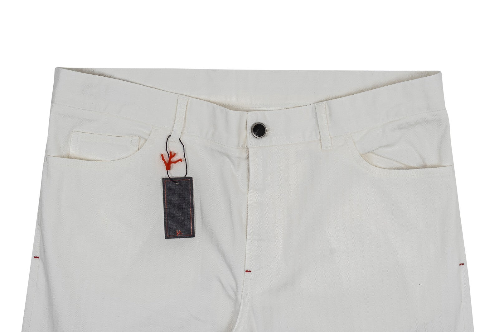 690$ ISAIA Herringbone White 5 Pockets Pant Cotton Comfort Fit 36 US / 52 EU