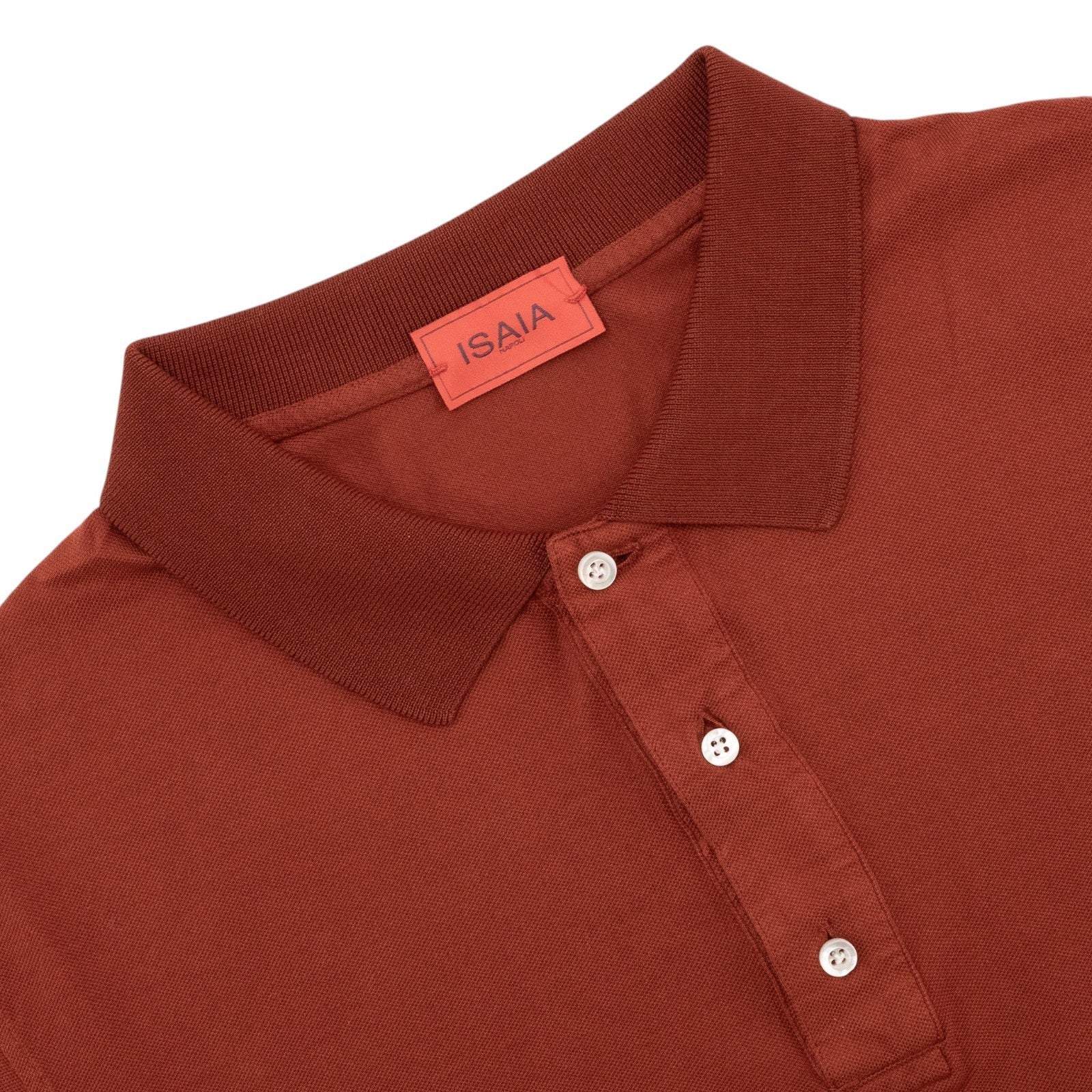 575$ ISAIA NAPOLI Garment Dyed Cotton Piquet Short Sleeve Polo Rust