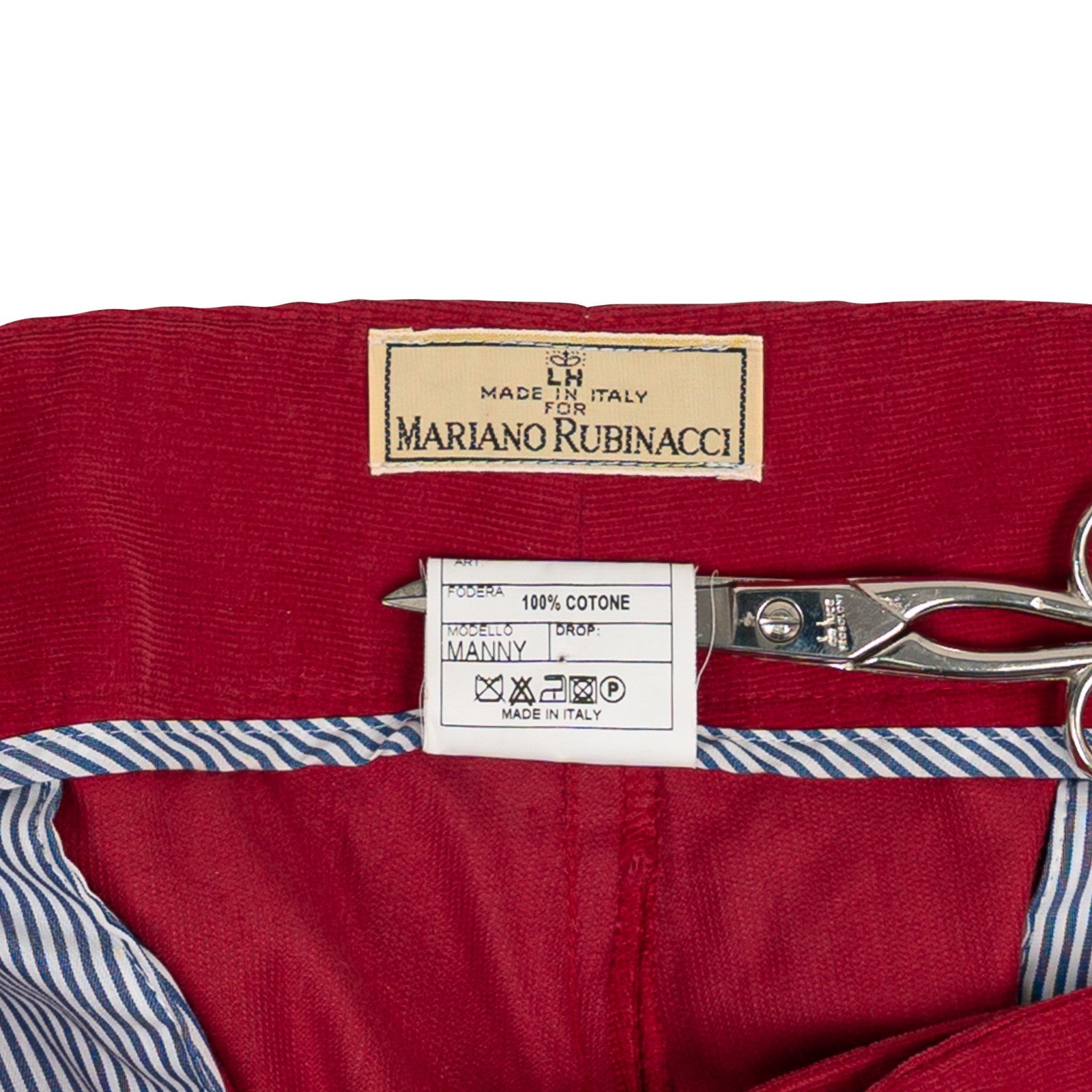 625$ RUBINACCI NAPOLI "Manny" Red Corduroy Cotton High Rise Trouser Pant Gurkha