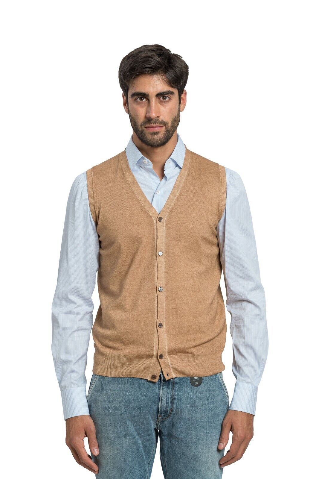 FILIPPO DE LAURENTIIS Camel Sweater Cardigan Extrafine Merino Wool Made in Italy