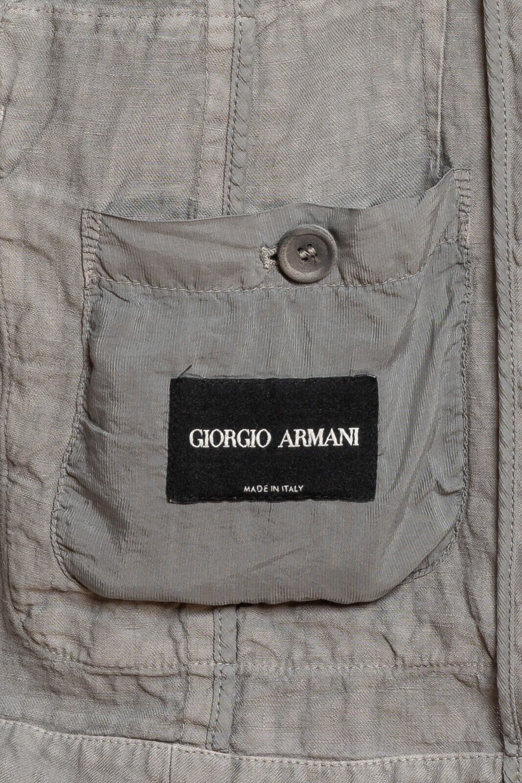 1600$ GIORGIO ARMANI Black Label Field Jacket Blouson Grey 100% Linen Slim Fit
