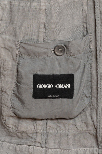 1600$ GIORGIO ARMANI Black Label Field Jacket Blouson Grey 100% Linen Slim Fit