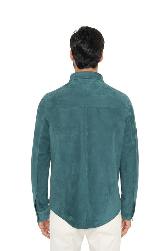 4200$ ISAIA Petrol Green Overshirt Jacket Leather Suede Lambskin 38 US / 48 EU
